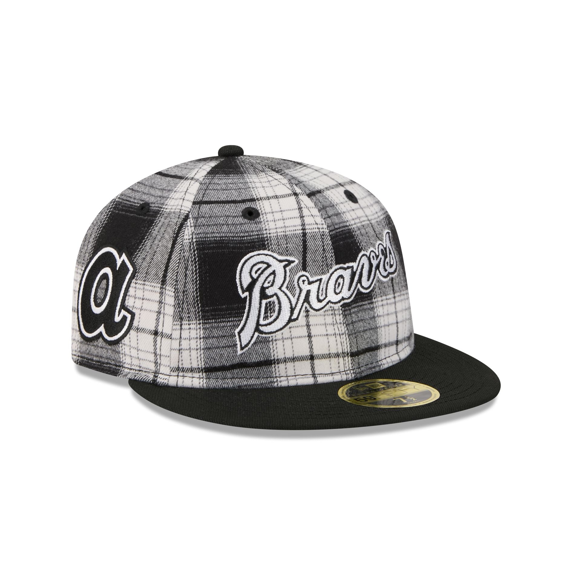 Atlanta Braves Grunge Plaid Retro Crown 59FIFTY Fitted Hat